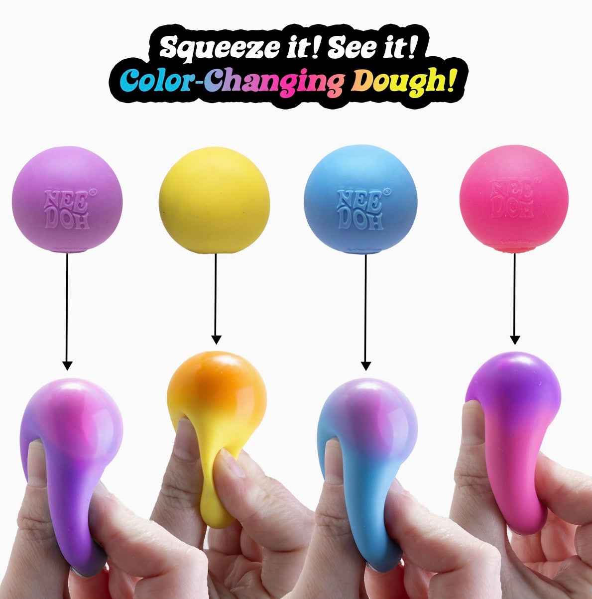 Schylling Teenie NeeDoh Color Change 4-Pack – Mini Sensory Fidget Toys