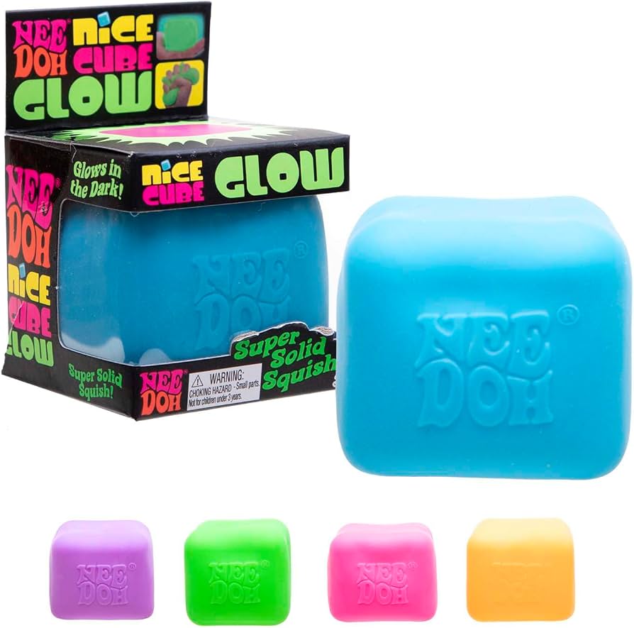 Schylling NeeDoh Nice Cube Glow – Glow in the Dark Squishy Sensory Fidget Toy